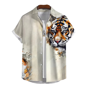 Người đàn ông sang trọng của hoa hổ Áo sơ mi quá khổ ngắn tay áo thoáng khí dệt kim Hawaii Áo mùa thu đứng cổ áo giản dị chính thức - Product Image 4