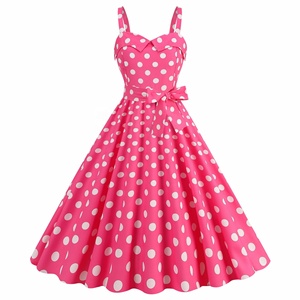 New Arrival <strong>Barbie</strong> Performance Stage Women's Sexy Spaghetti Straps Chest Wrap Polka Dot Vintage Print Swing Dress - Product Image 3