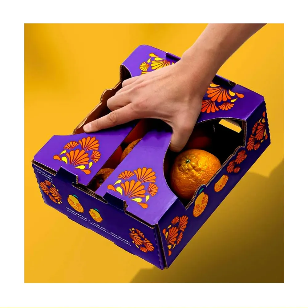2024カスタムロゴリサイクル可能な果物の包装箱ギフトボックスの果物と野菜のためのオレンジ色の段ボール箱