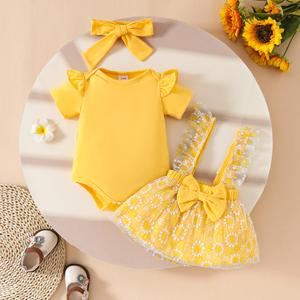 Été Cute Baby Girl Flower Short Sleeve Straps Mesh Skirt Triangle Ha Coat Crepe De Chine Crepe Cotton Animal Pattern - Product Image 3