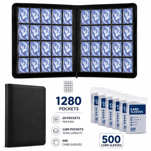 Classeur à fermeture éclair pour cartes à collectionner, capacité 1280 cartes, 20 pochettes, imprimé sérigraphié, 500 protège-cartes transparents, en cuir PU, album TCG et sport - Product Image 1
