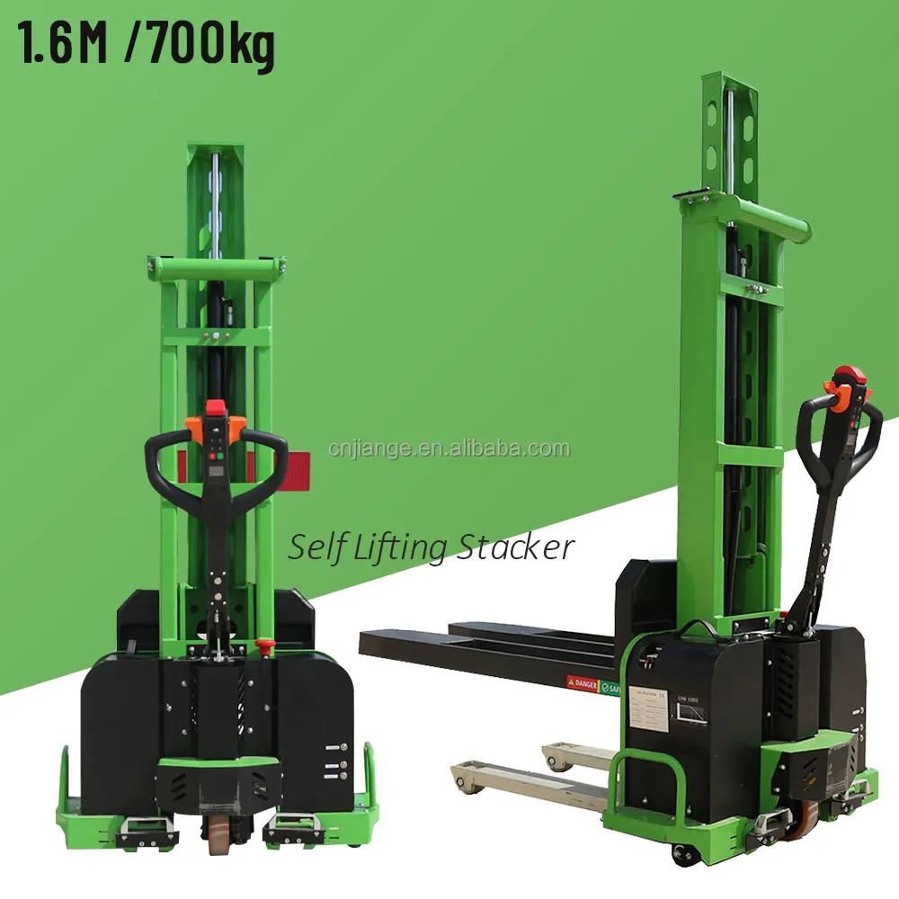 JG grosir penuh listrik palet tumpuk 1.3m 1.6m Portable Lift Electric Stacker mengangkat diri Stacker