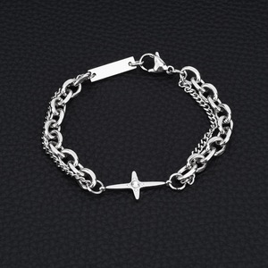 New Simple Popular Design Geometric <b>Chain</b> <b>Cross</b> Bracelet Titanium Steel Silver Plated Unisex's Bracelets Fashionable Jewelry - Product Image 3