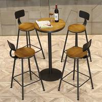 Table et chaise de bar-café simple en bois massif, table de bar-café, table de bar et ensemble de chaises, table haute et chaise de bar avec pieds en fer