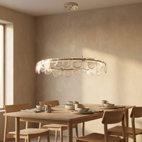 Lustre Jingshi en métal argenté, avec pampilles en verre texturé superposées, éclairage de plafond pour la maison à l'éclat chaleureux