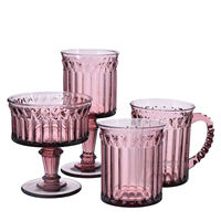 Mugs en verre pour thé et café, 340 ml, style vintage européen, côtelés et embossés, vert, avec logo personnalisé Samyo Manufacturer, pour la maison et l'hôtel