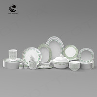 Vaisselle en céramique élégante garnie de vert Ensemble de vaisselle en porcelaine de qualité supérieure Poterie fine Vaisselle de table classique