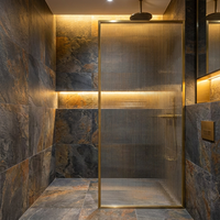 Porte de douche en verre avec cadre en aluminium doré, panneau de verre simple pour toilettes