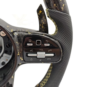 Volante LED de Fibra de Carbono Forjado Dorado para <span class=keywords><strong>Mercedes</strong></span> Benz W221 W222 W212 W213 GLE W167 W164 Clase C W205 C300 <span class=keywords><strong>4matic</strong></span> 2015 - Product Image 4