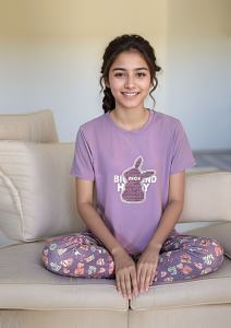 Özelleştirilebilir kız pijama Set sevimli baskılı yumuşak nefes rahat renkli süt ipek kısa kollu pantolon ev ODM/OEM - Product Image 5