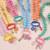 Collier tendance preppy à rayures bonbon en perles acryliques, avec breloque cœur de poisson en émail coloré, chaîne de perles mignonne Y2K pour femme