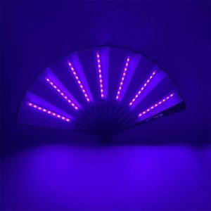 33cm LED <b>Large</b> Rave Folding Hand <b>Fans</b> with Bamboo Ribs and White or Black Fabric Battery Included - Product Image 3