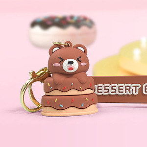 Creative Cute Dessert Bear Rubber Keychain Pendant Personalized Small Plastic Gift for Car School Bag or Wholesale