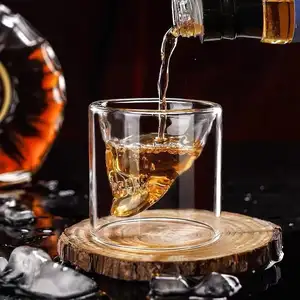 Halloween 3D Head Skeleton Modeling Crystal Clear Unique High Borosil Double Wall Party Shot Glass Beer Whiskey Wine Cup