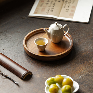 Guanlan Walnut Wood Round Tea Tray Dry Brewing <b>Table</b> Chinese Style Solid Wood Multi Functional <b>Pot</b> Stand - Product Image 5