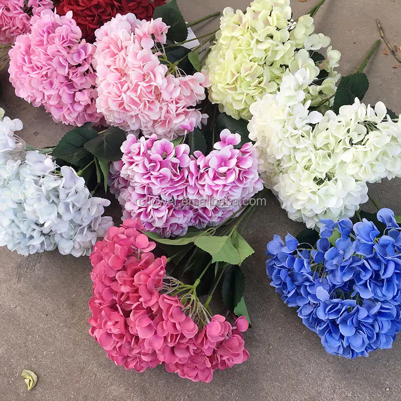 TCF hydrangea flower multiple color 5 heads silk Bouquet artificial hydrangea for Wedding Decoration