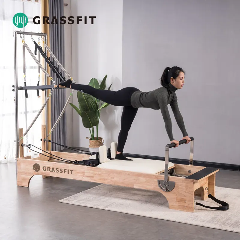 Reformer Pilates Wood Cushioned Core Training Bed Pilates Reformer Bed With Half Trapeze Tower For Yoga Club Sale Reformer Bed