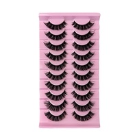 Lot de 10 paires de faux cils russes effet œil de chat, volume D, bande noire en coton doux, marque privée, bande complète – Vente chaude