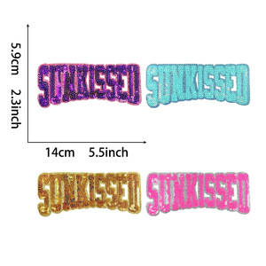 Sports Day Sequin Sunkissed Font Embroidery <strong>Patches</strong> for Caps <strong>Glitter</strong> Laser Cut Border Shiny Spirit Font <strong>Patch</strong> SUNKISSED in Stock - Product Image 3