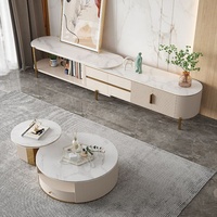 Meuble tv européen, armoire moderne en verre et marbre, set de table basse