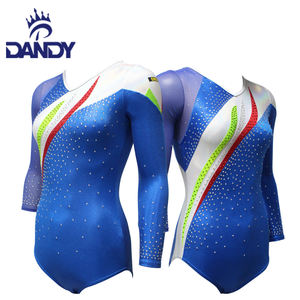 بدلة رقص من النسيج النسائي البسيط بأكمام طويلة للبيع بالجملة، بدلة ضيقة للبنات مرصعة بحجر الراين، بدلة ليثيوم الجمباز الإيقاعية - Product Image 6