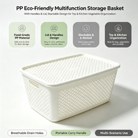 Panier de rangement multifonctionnel écologique en PP avec poignées et couvercle, design empilable pour l'organisation des jouets et des légumes de cuisine