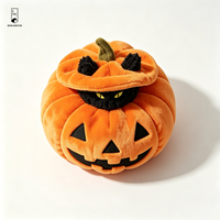 Peluche de chat noir en polyester avec visage brodé en forme de citrouille, jouet décoratif d'Halloween en 3D