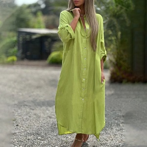 Abiti a trapezio Casual in <span class=keywords><strong>lino</strong></span> di cotone <span class=keywords><strong>camicia</strong></span> lunga abbottonata 5XL copricapo da spiaggia <span class=keywords><strong>arancione</strong></span> camicette estive Maxi abito - Product Image 6