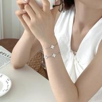 Dylam Minimalist Fine Jewelry 925 Sterling Silber Glieder kette Four Leave Clover Flower Bracelet