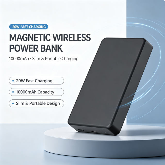 10000mAh Li-Polymer Magnetic Power Bank 15W Wireless 20W Wired Charging LED Display Ultra Slim Portable 2-in-1 Quick Charger for