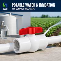Robinet à bille compact en PVC anti-corrosion, corps blanc, poignée rouge, robinet manuel marche/arrêt pour l'irrigation agricole