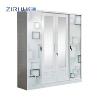 Armoire métallique à 4 portes coulissantes, fabriquée en Chine, armoire en acier imprimé, armoire à vêtements pour chambre à coucher
