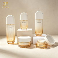 Nouvel ensemble d'emballages cosmétiques en verre pour flacons et pots de crème corporelle, avec flacon pulvérisateur plat en forme de capsule à fond épais couleur ambre (flacons et pots cosmétiques en verre)