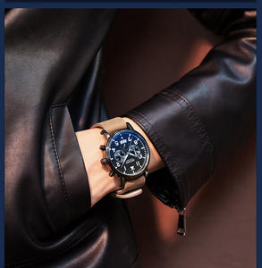 Nuevo reloj para hombre, elegante reloj de cuarzo con calendario multifuncional con esfera de cuero genuino - Product Image 5