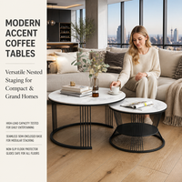 Table basse de balcon de style nordique avec plateau en pierre et base en métal, petite table d'appoint pour salon, table basse moderne