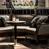Ensemble de table et fauteuil en cuir imperméable au design vintage moderne J2S, base en métal, mobilier de restaurant, restaurants commerciaux