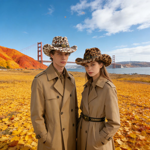 Sombrero de Vaquero ZhenXi M56-58cm con Estampado de Leopardo, Felpa Cálida, Estilo Otoño-Invierno - Product Image 4