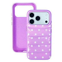 Coque de téléphone rose clair à pois blancs pour iPhone 18 Pro Max, en PU brillant, style mignon, antichoc, protection intégrale