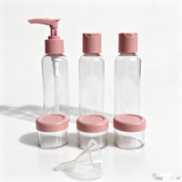 Ensemble de flacons de voyage en PET avec couvercle rose 15/100 ml, kit de contenants cosmétiques rechargeables avec entonnoir et pochette de rangement transparente à fermeture éclair