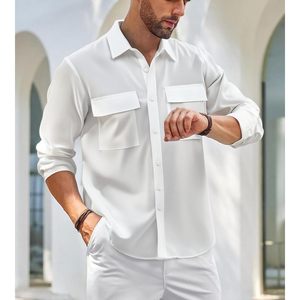 Camisa de Vestir Personalizada para Hombre, Manga Larga, Blanca, de Algodón y Elastano, Antiarrugas, Corte Casual de Negocios - Product Image 3