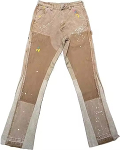 Pantalones vaqueros acampanados personalizados Vintage de <span class=keywords><strong>pintura</strong></span> de alta calidad para hombre, pantalones vaqueros ajustados apilados <span class=keywords><strong>con</strong></span> <span class=keywords><strong>pintura</strong></span> de salpicaduras, pantalones de carpintero de doble rodilla para hombre - Product Image 4