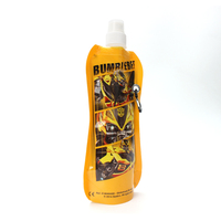 Sac à eau en plastique transparent 16 oz avec logo imprimé, sans bpa, bouteille d'eau pliable avec mousqueton