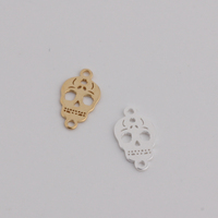 Connecteur en or 14 carats plaqué or avec séquence de crâne et filigrane, avec deux trous pour la fabrication de colliers et de bracelets permanents