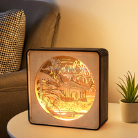 Lanterne en bois personnalisée école sculptée boîte de nuit 3D lumière LED boîte d'anime en bois cadeau pour cadeau d'anniversaire