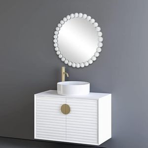 Large 70*70 <strong>White</strong> Round Beaded Wall <strong>Mirror</strong> for Decor <strong>Circle</strong> Hanging <strong>Mirror</strong> for Bathroom Bedroom Living Room - Product Image 5