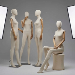 Mannequin haut de gamme recouvert de tissu avec bras et jambes noirs mats, tête en forme d'œuf, ensemble de mannequins masculins et féminins corps entier - Product Image 1