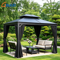 Gazebo extérieur en aluminium avec auvent et rideaux, pavillon de jardin pour cour, villa, espace de loisirs