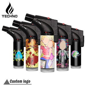 TECHNO, OEM, ODM 2023, novedad, logotipo personalizado, llama, creativo, portátil, a prueba de viento, Encendedor Jet Slant Torch, encendedor para cigarrillos - Product Image 1