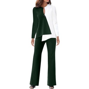 Conjunto Elegante de 2 Piezas para Mujer: Blusa de Manga Larga con Bloques de Color y Pantalones para Uso Profesional - Product Image 4
