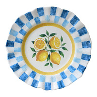 Assiette de dîner en céramique avec logo personnalisé, motif citron sous glaçure, style rétro à carreaux, assiette à dessert en céramique givrée